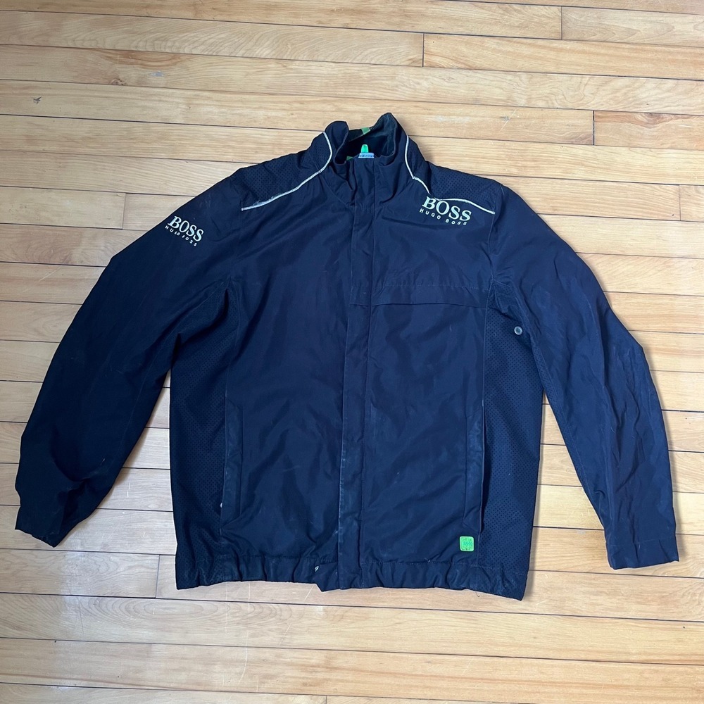 Hugo Boss Green Label Mens Black Full Zip Mesh Panel Windbreaker Jacket XL